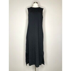 ABLE Dress Women Size Large Black Sleeveless Midi Side Slits Crew Neck Cotton